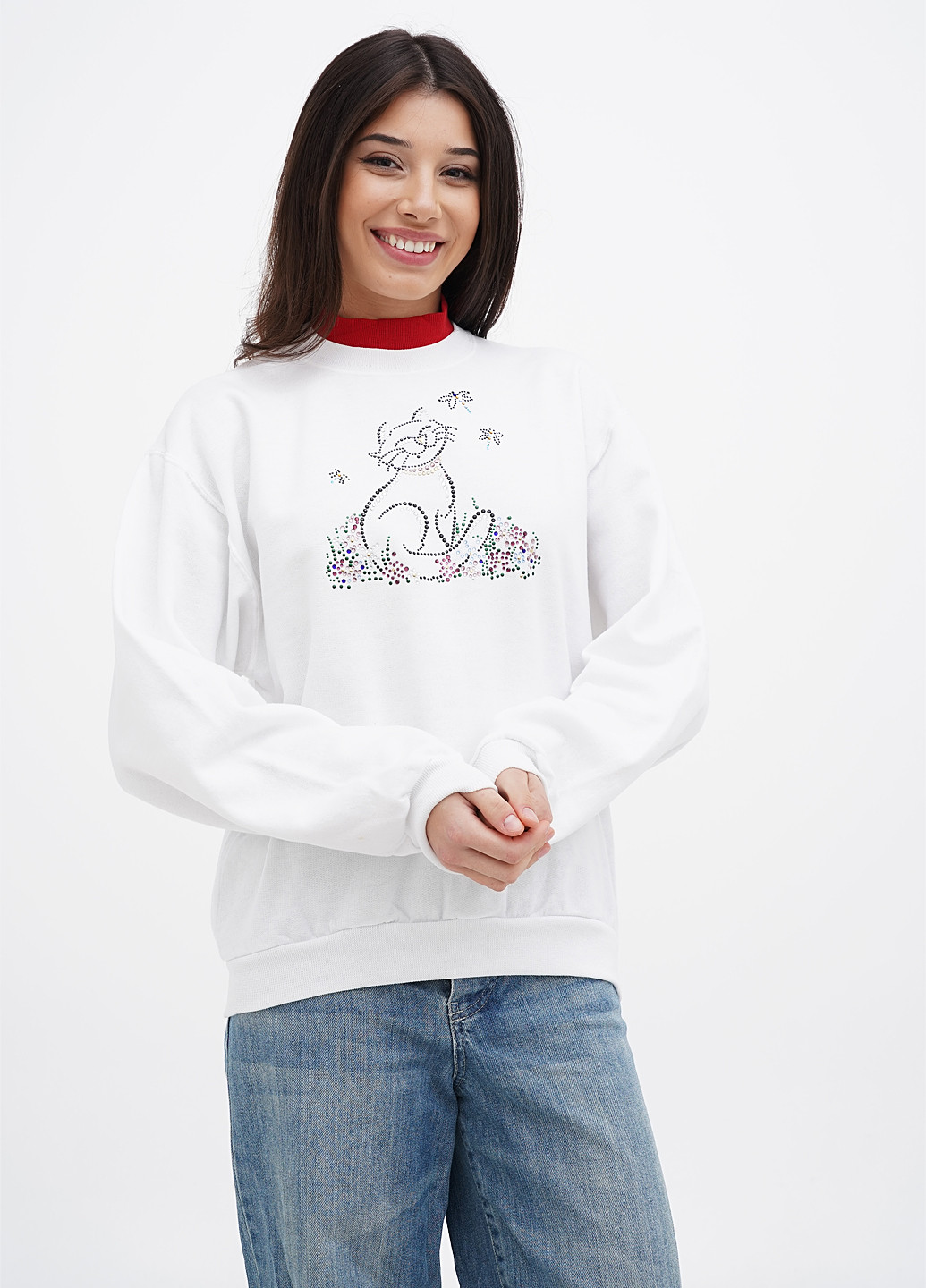 Білий світшот Jerzees однотонний стрази (305788375)