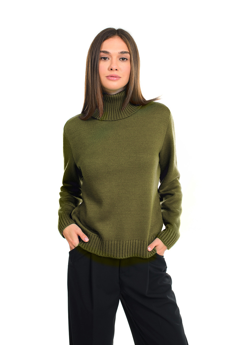 Оливковый (хаки) зимний классический женский свитер SVTR