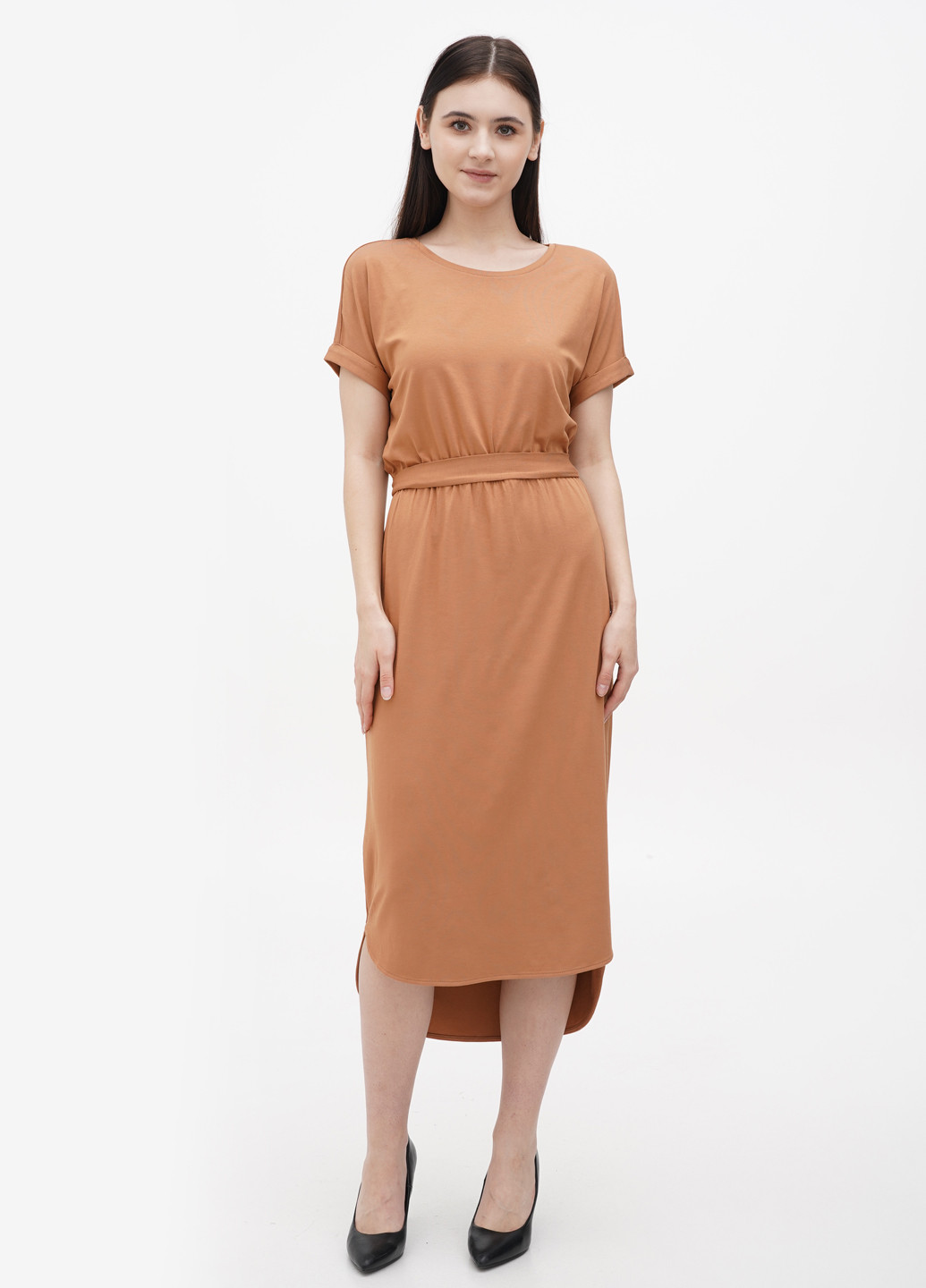 Светло-коричневое кэжуал платье Comma однотонное