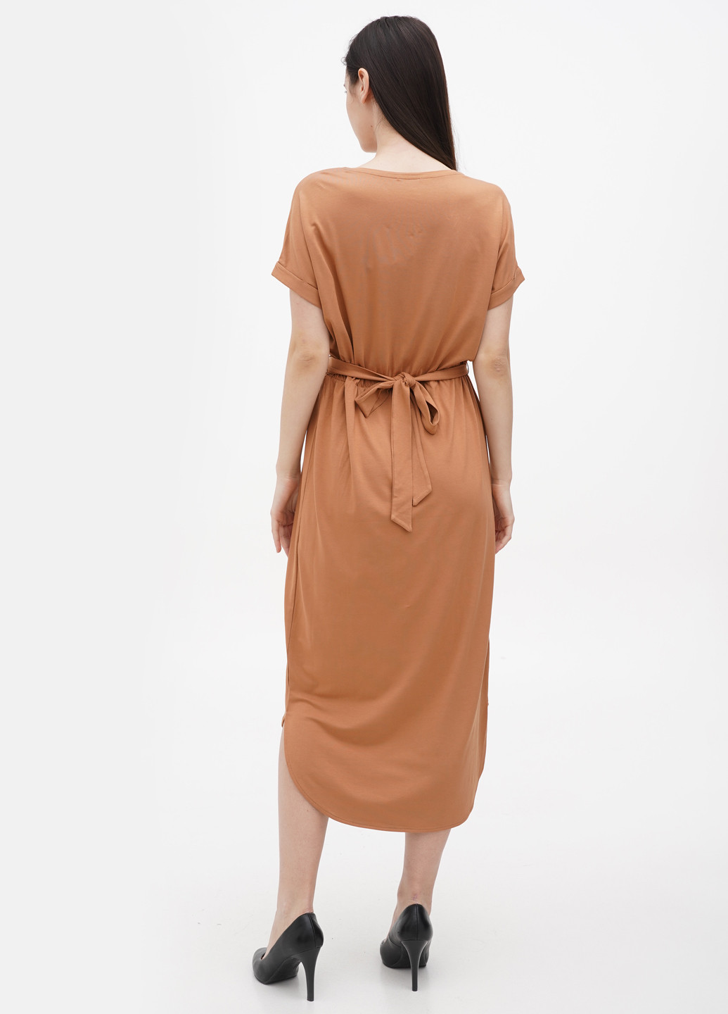 Светло-коричневое кэжуал платье Comma однотонное