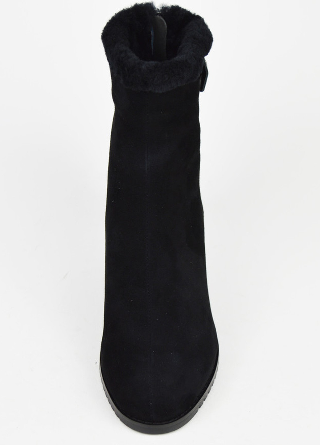 Зимние ботинки на каблуке черные замша Berkonty с мехом из натуральной замши