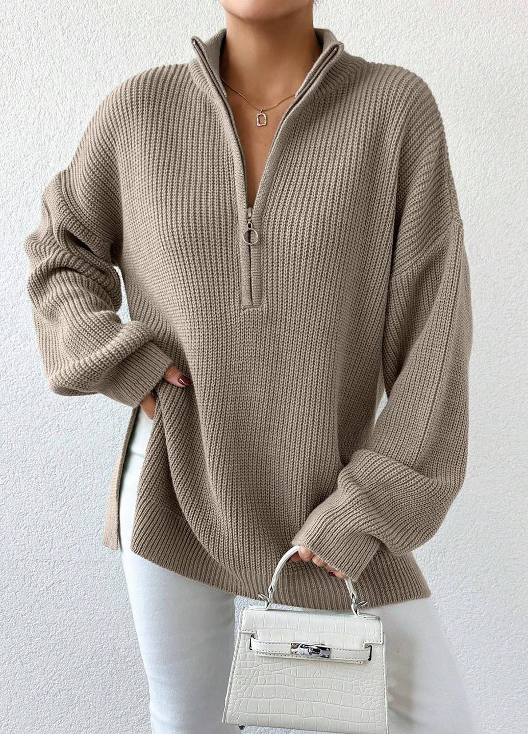 Темно-бежевый зимний свитер SHEIN