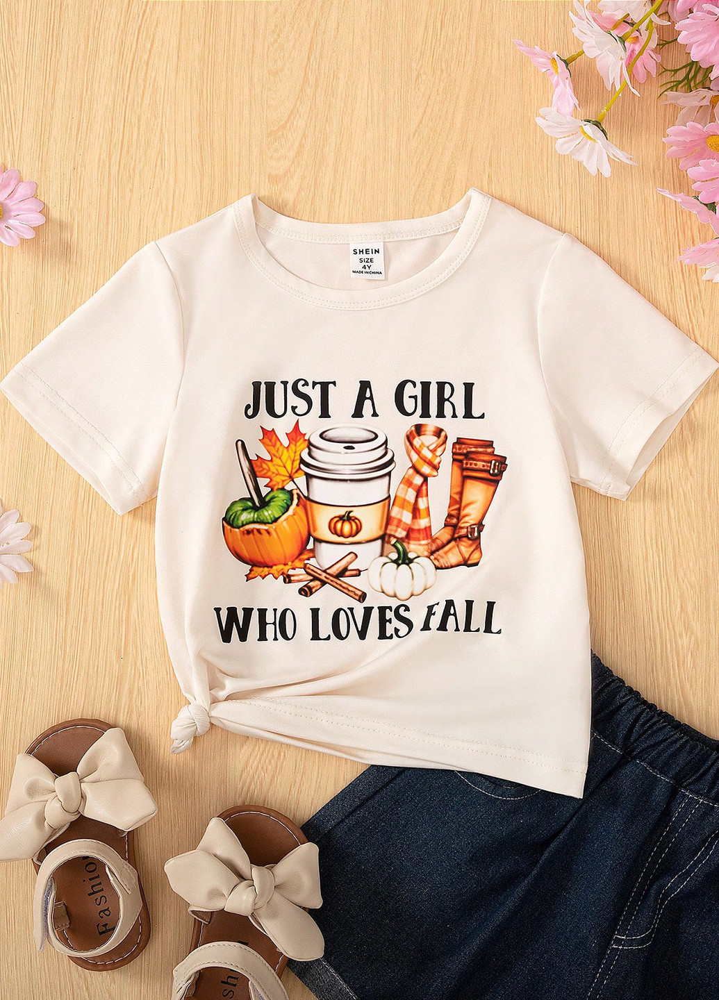 Кремовая летняя футболка SHEIN