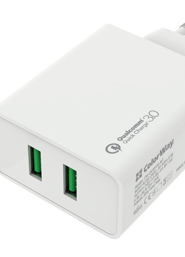 Зарядний пристрій 2USB Quick Charge 3.0 (36W) (CW-CHS017Q-WT) Colorway (216637359)