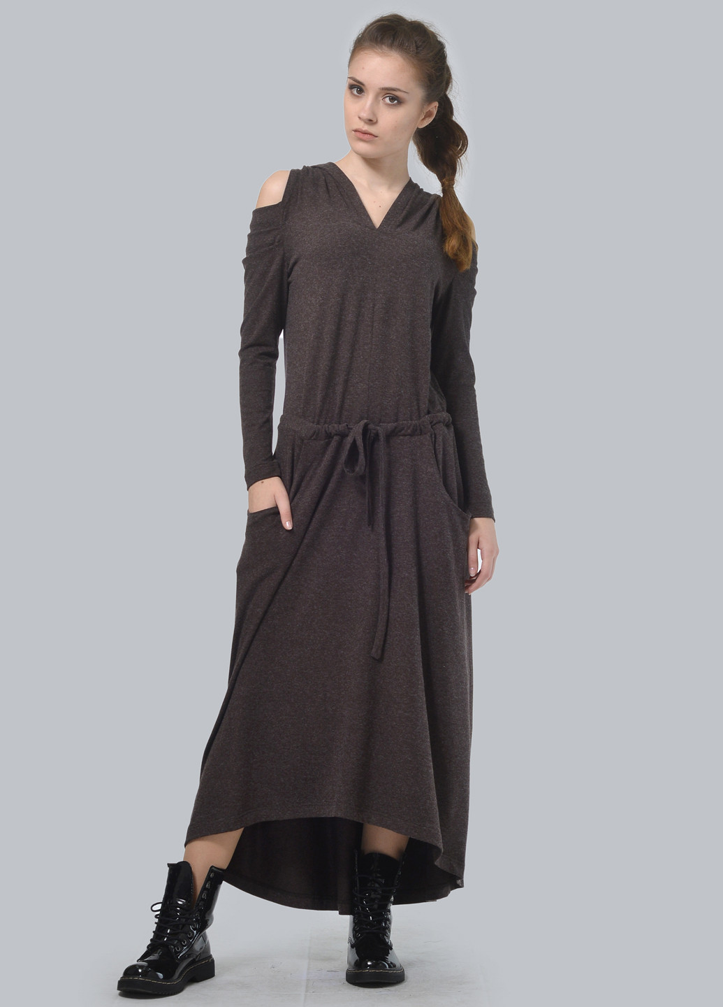 Темно-коричневое кэжуал платье клеш Agata Webers меланжевое