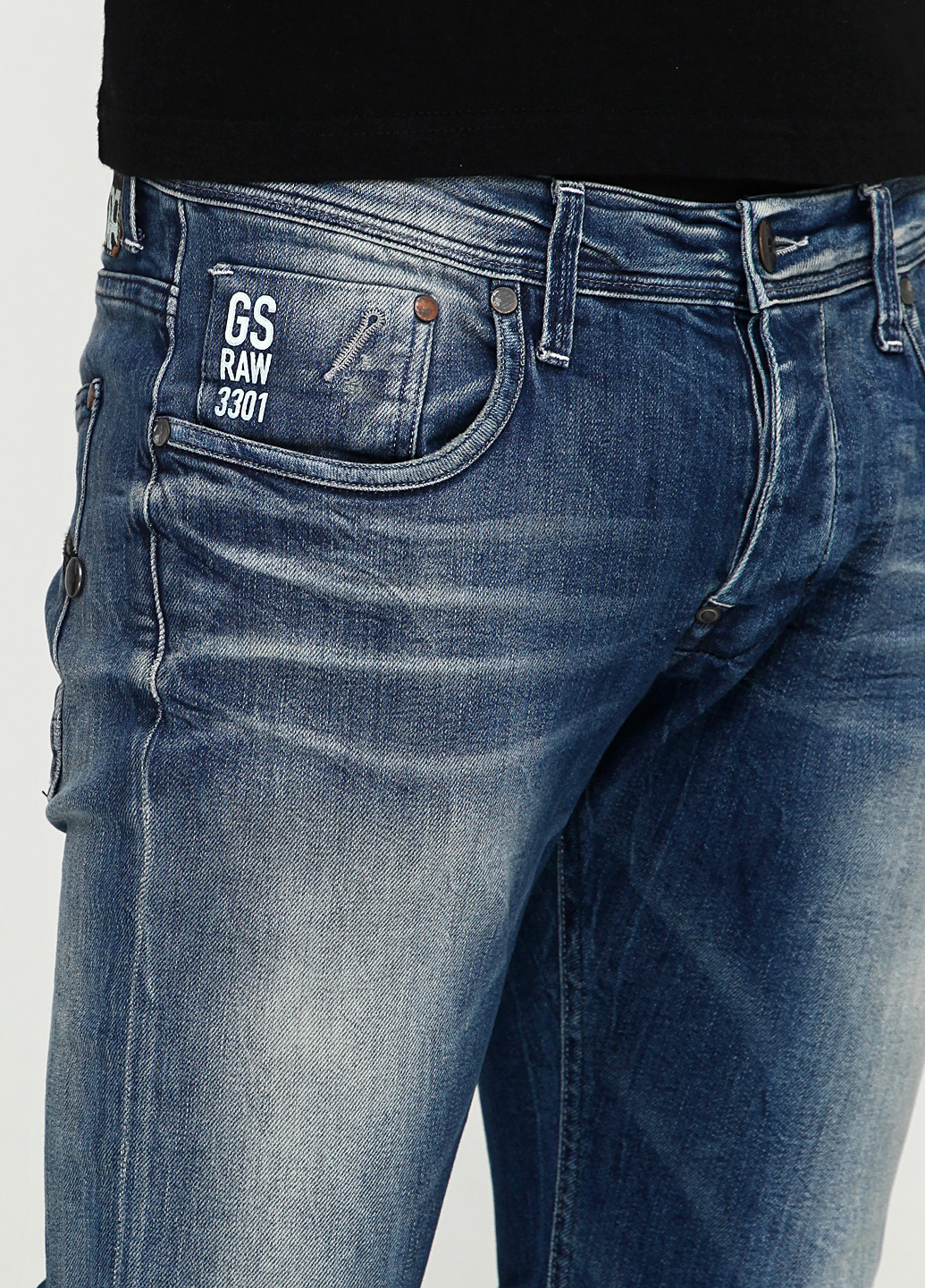 Джинси G-Star Raw середня талія однотонні сині джинсові