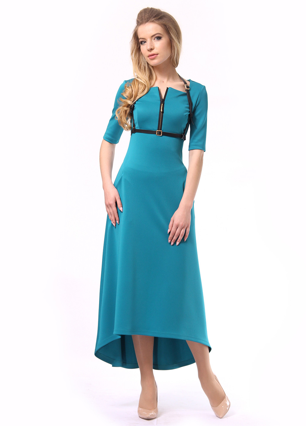 Бирюзовое кэжуал платье в стиле ампир Lada Lucci однотонное