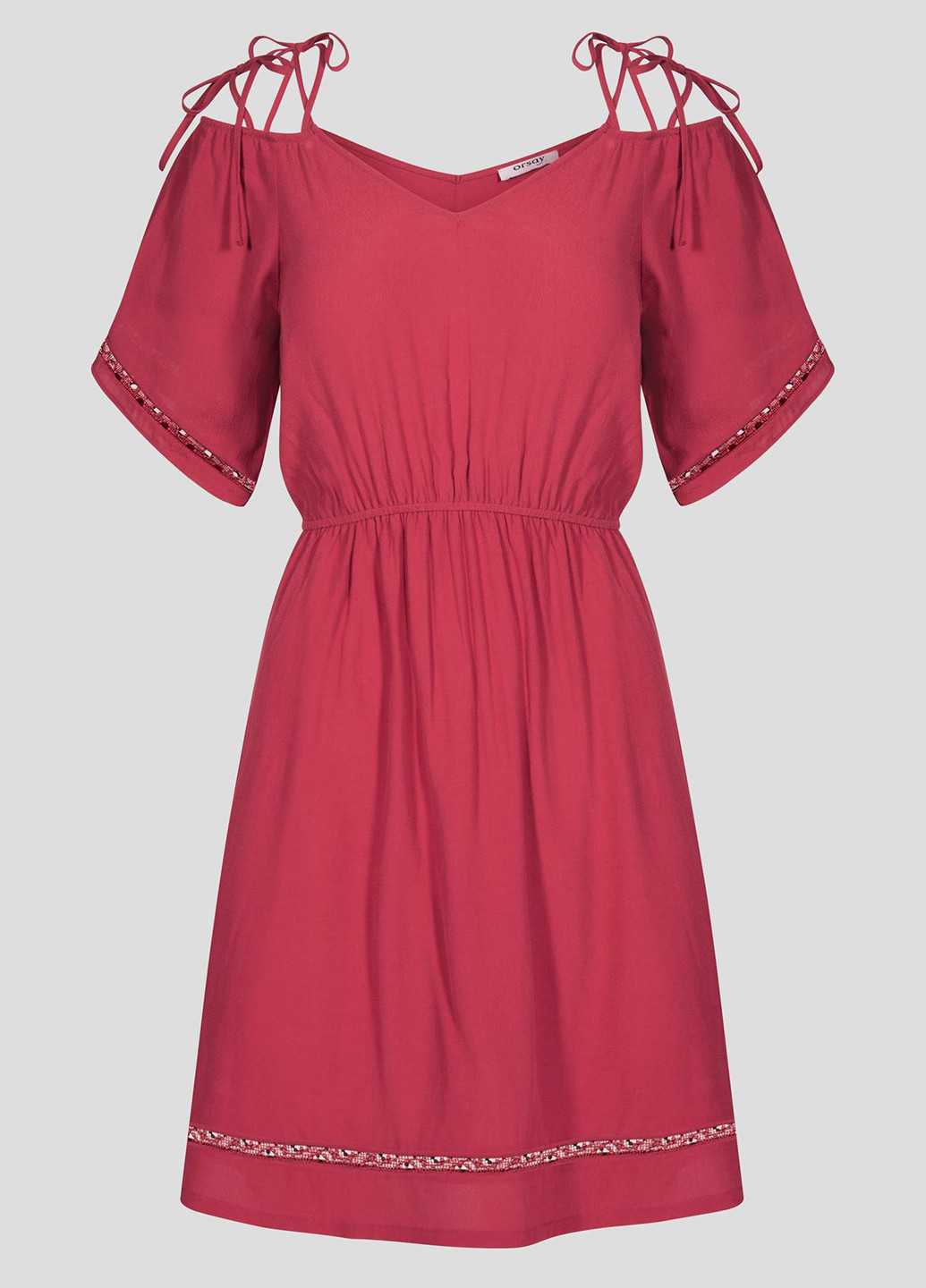 Темно-вишневое кэжуал платье с открытыми плечами Orsay однотонное