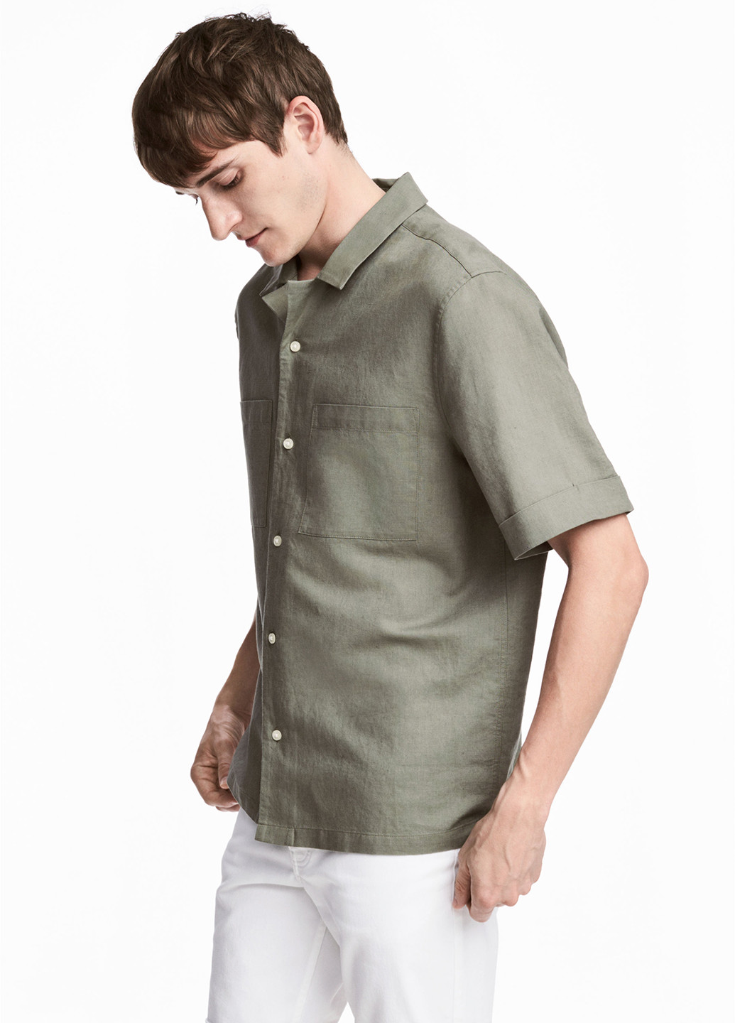 Светло-зеленая кэжуал рубашка H&M с коротким рукавом