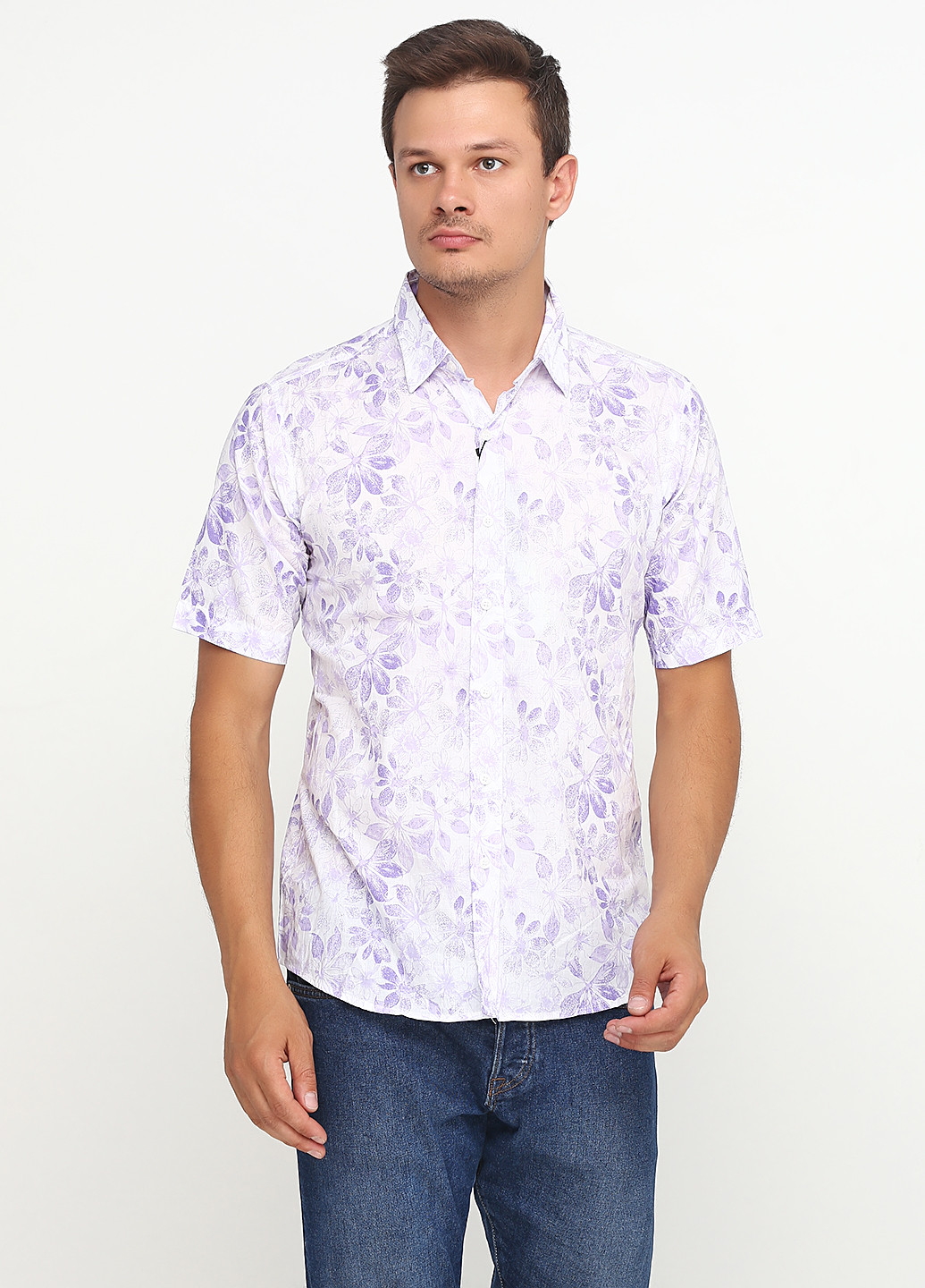 Бледно-лиловая кэжуал рубашка с цветами Sigmen с коротким рукавом