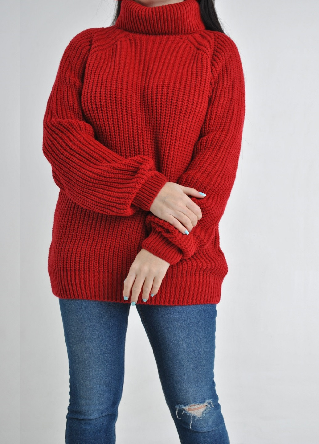 Красный зимний удлиненный свитер Berta Lucci