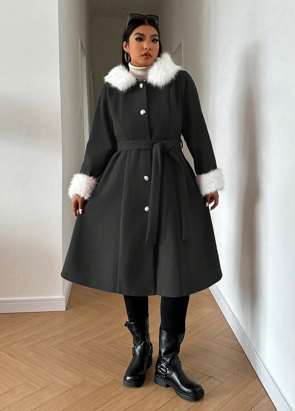 Плащ SHEIN на завязках, на пуговицах демисезон (367802452)