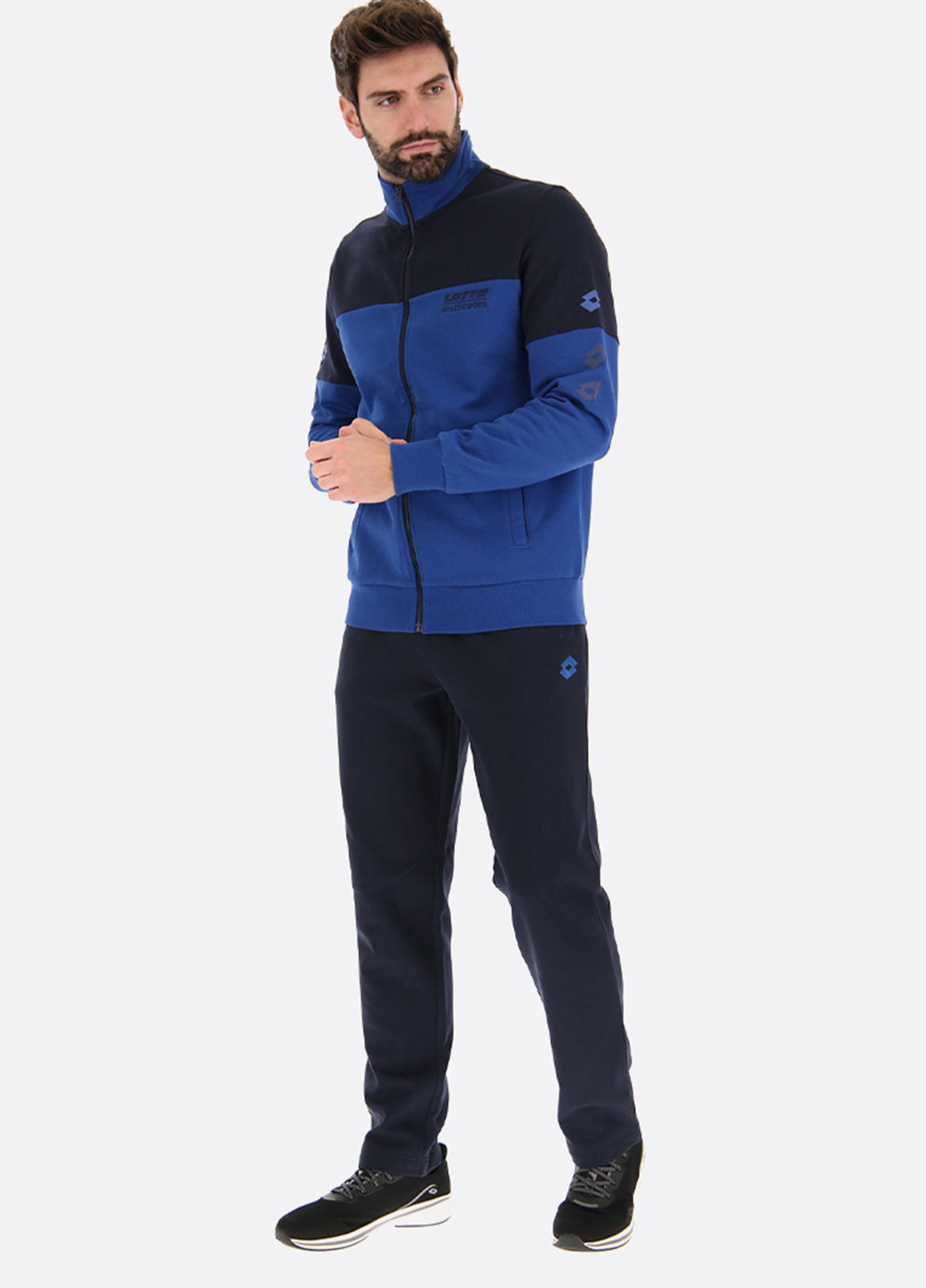 Костюм (толстовка, брюки) Lotto SUIT DUAL VII логотип тёмно-синий спортивный хлопок, флис