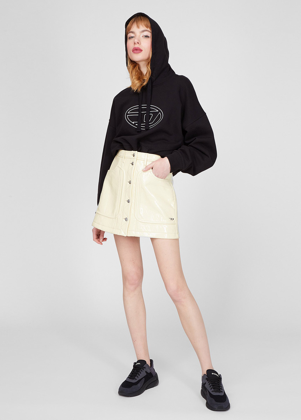 Белая кэжуал однотонная юбка Diesel а-силуэта (трапеция)