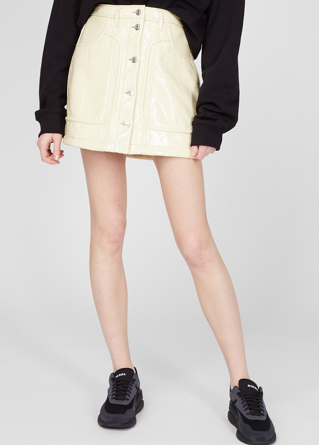 Белая кэжуал однотонная юбка Diesel а-силуэта (трапеция)