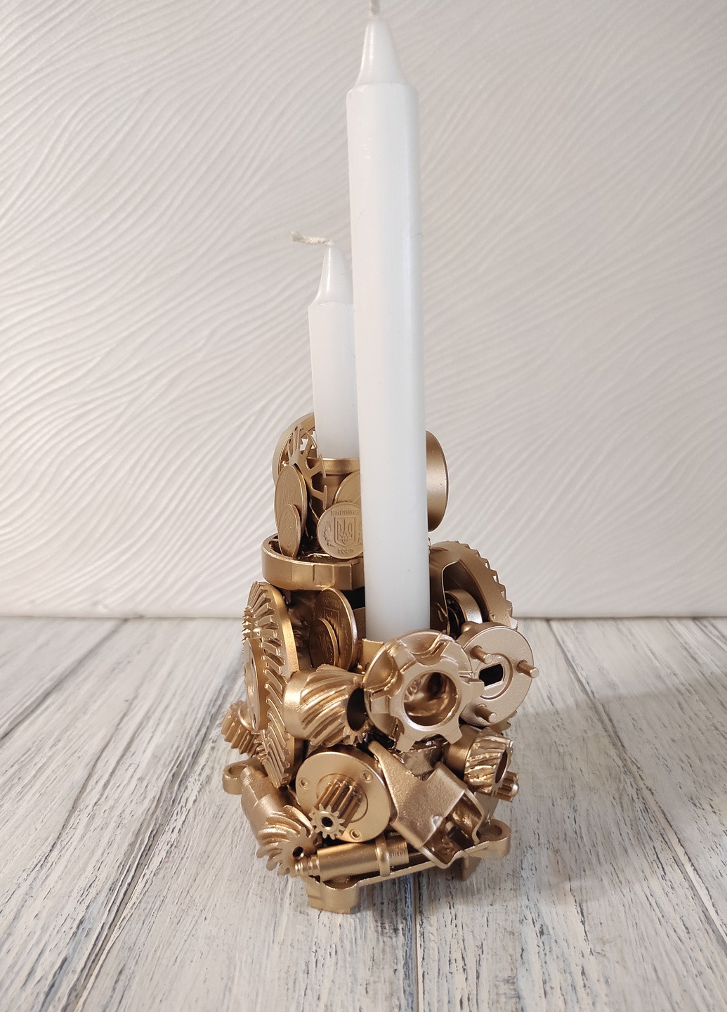 Сувенір підсвічник свічник стімпанк з металу з золотим напиленням ручна робота хендмейд подарунок SuvenirPodarokZP 3 (256544336)