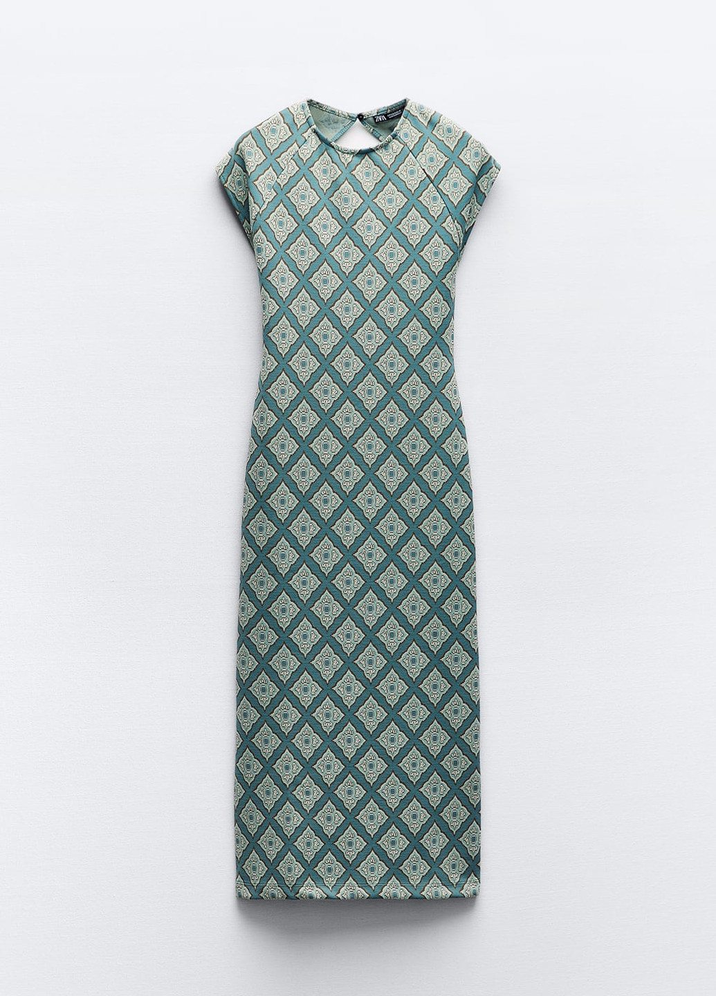 Зеленое кэжуал платье футляр Zara с орнаментом