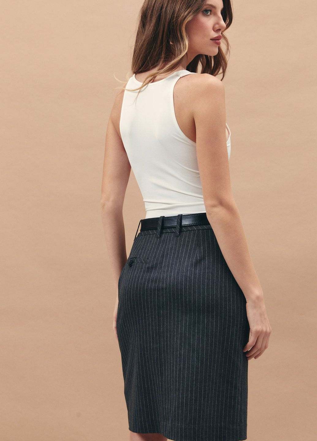 Темно-серая кэжуал, офисная в полоску юбка Gepur карандаш