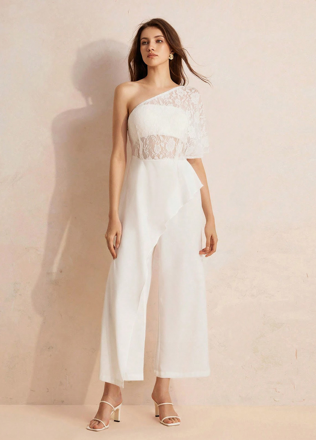 Комбинезон SHEIN комбинезон-брюки однотонный белый праздничный полиэстер