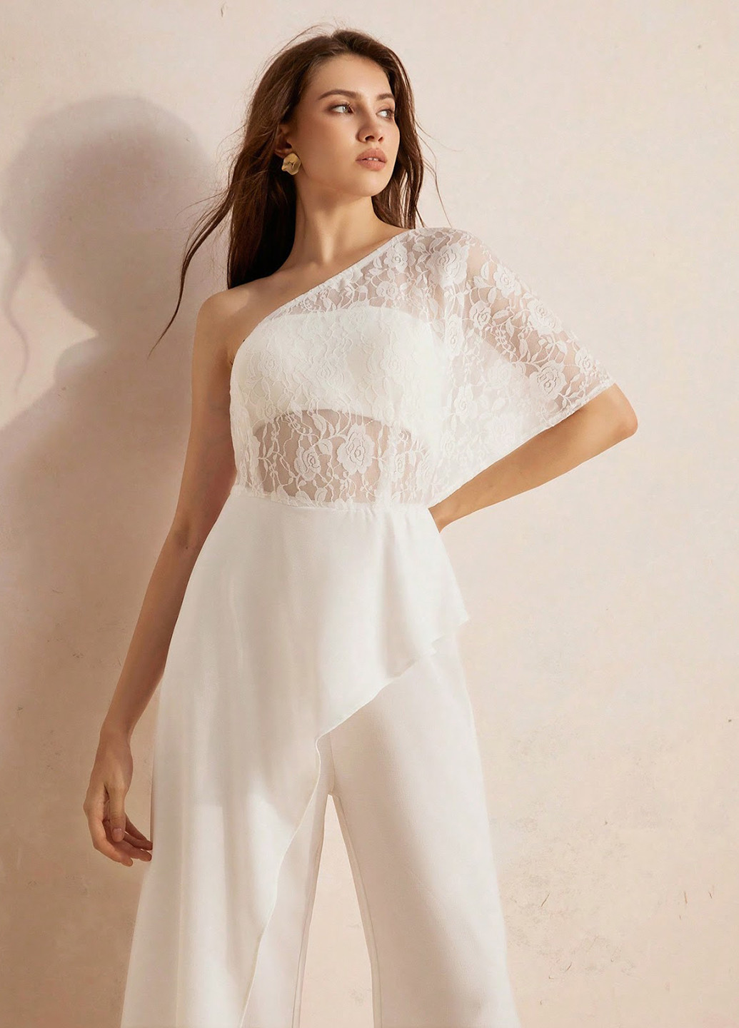 Комбинезон SHEIN комбинезон-брюки однотонный белый праздничный полиэстер