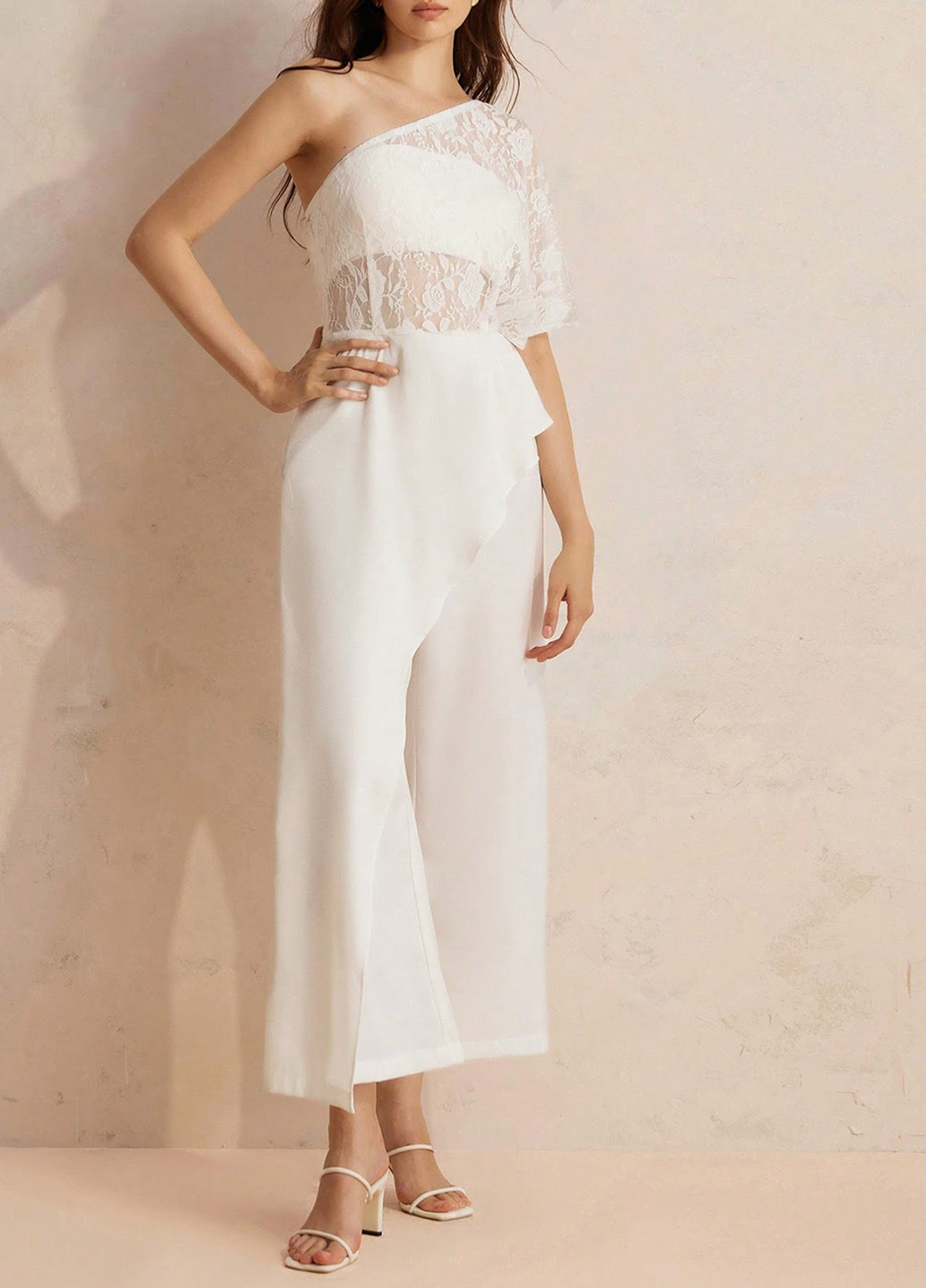 Комбинезон SHEIN комбинезон-брюки однотонный белый праздничный полиэстер