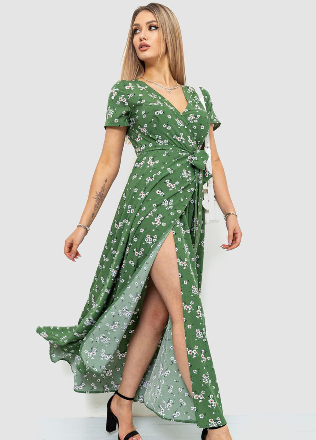 Зелена кежуал сукня на запах Ager з квітковим принтом