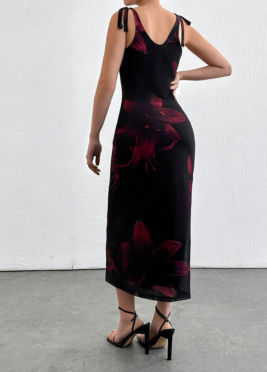 Чорна кежуал сукня сукня-майка SHEIN з квітковим принтом