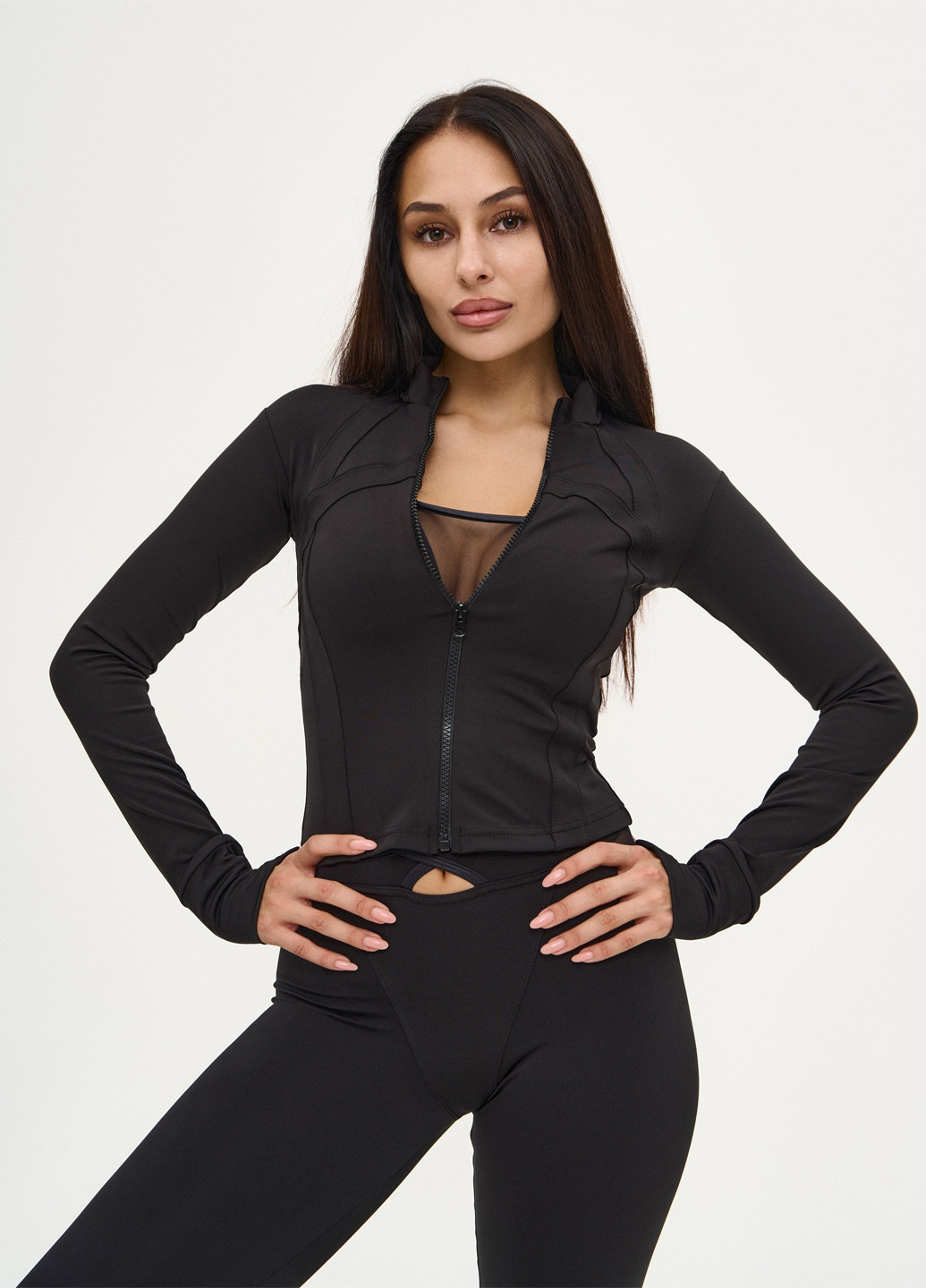 Черный демисезонный комплект (олимпийка, топ, леггинсы) NOVA VEGA
