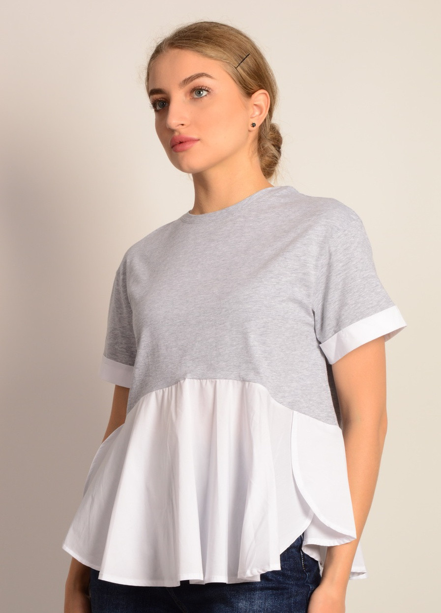 Футболка Серый с белым женская Италия Louise Orop - (233419489)