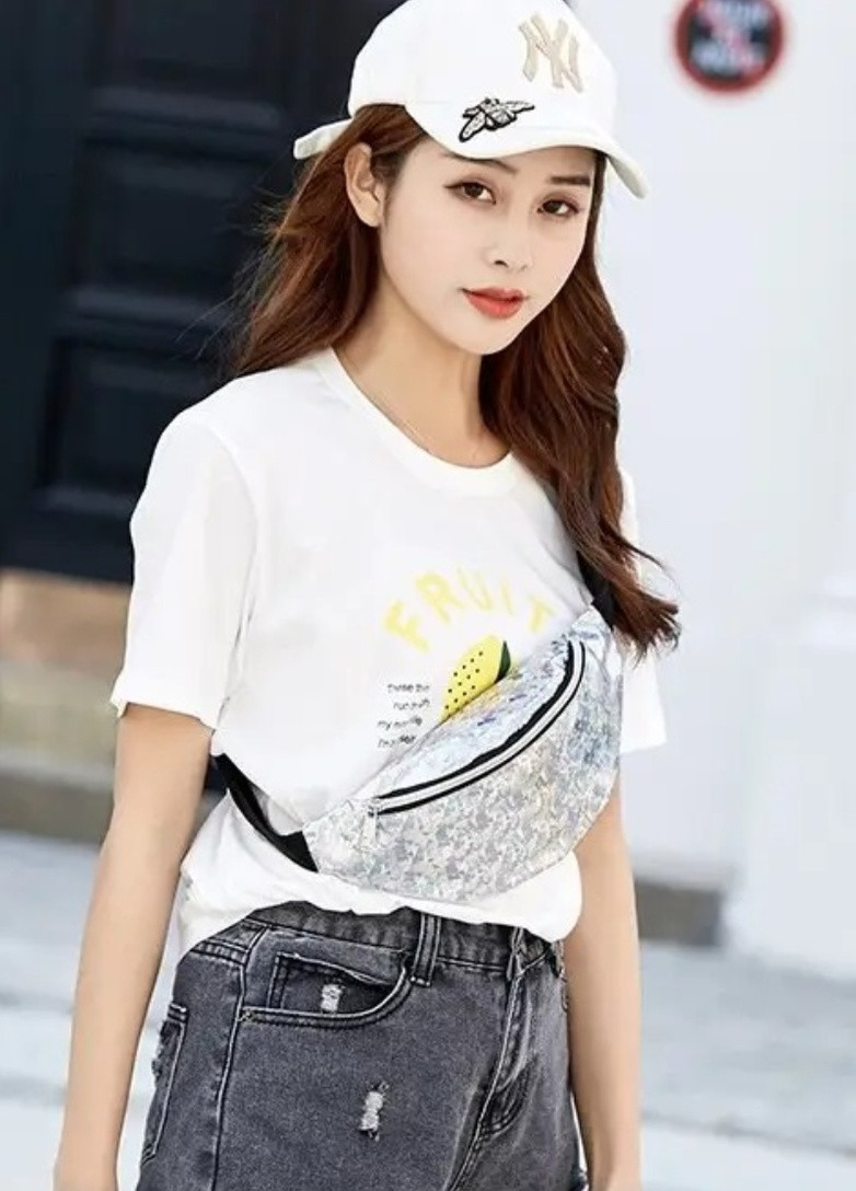 Женская голографическая блестящая детская бананка "БЛЕСК2" поясная сумка черная No Brand (253033927)