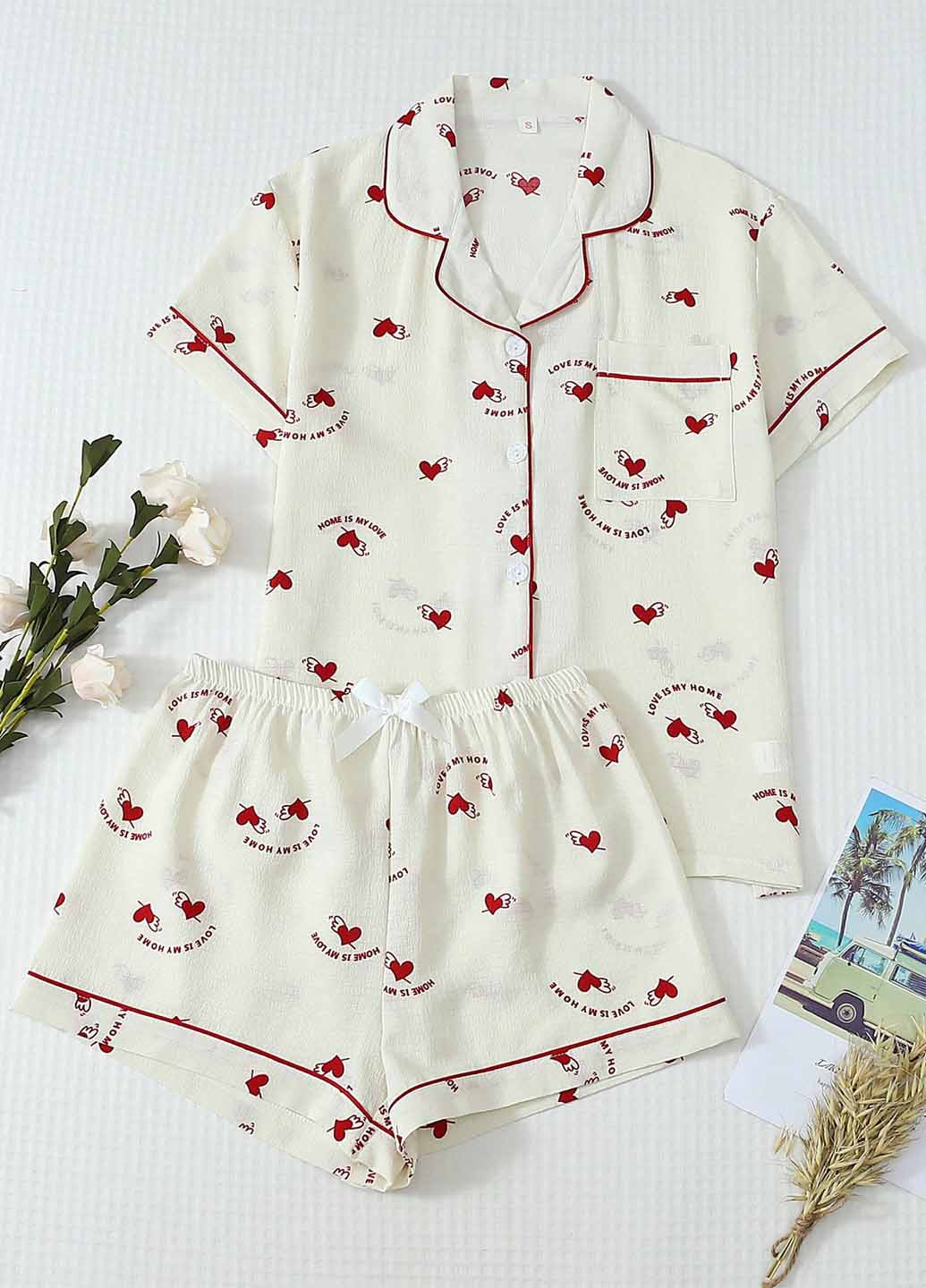 Кремова всесезон піжама (кофта, шорти) сорочка + шорти SHEIN