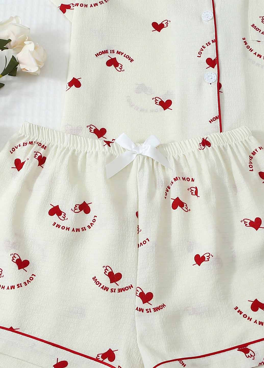 Кремова всесезон піжама (кофта, шорти) сорочка + шорти SHEIN