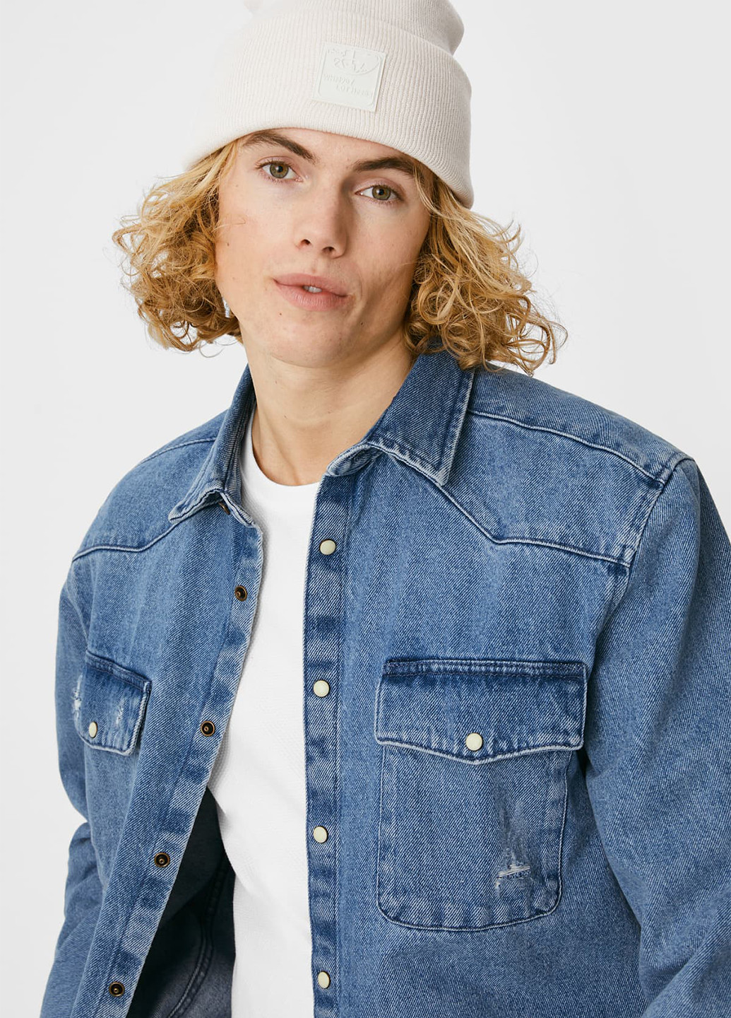 Синяя джинсовая рубашка однотонная C&A