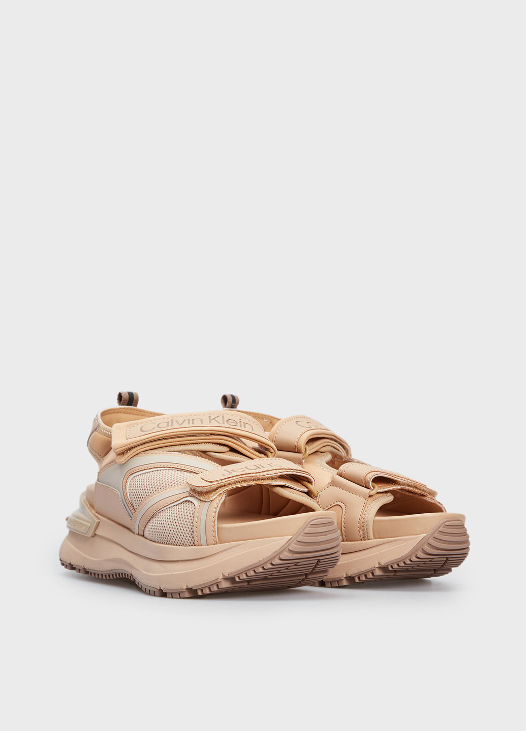 Бежевые босоножки Calvin Klein Jeans на липучке с тиснением, с логотипом