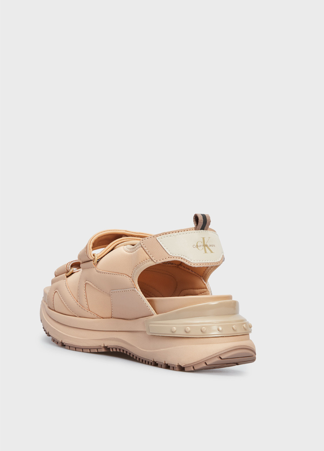 Бежевые босоножки Calvin Klein Jeans на липучке с тиснением, с логотипом