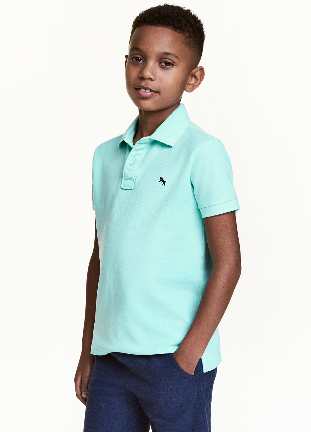 Голубой детская футболка-поло для мальчика H&M однотонная