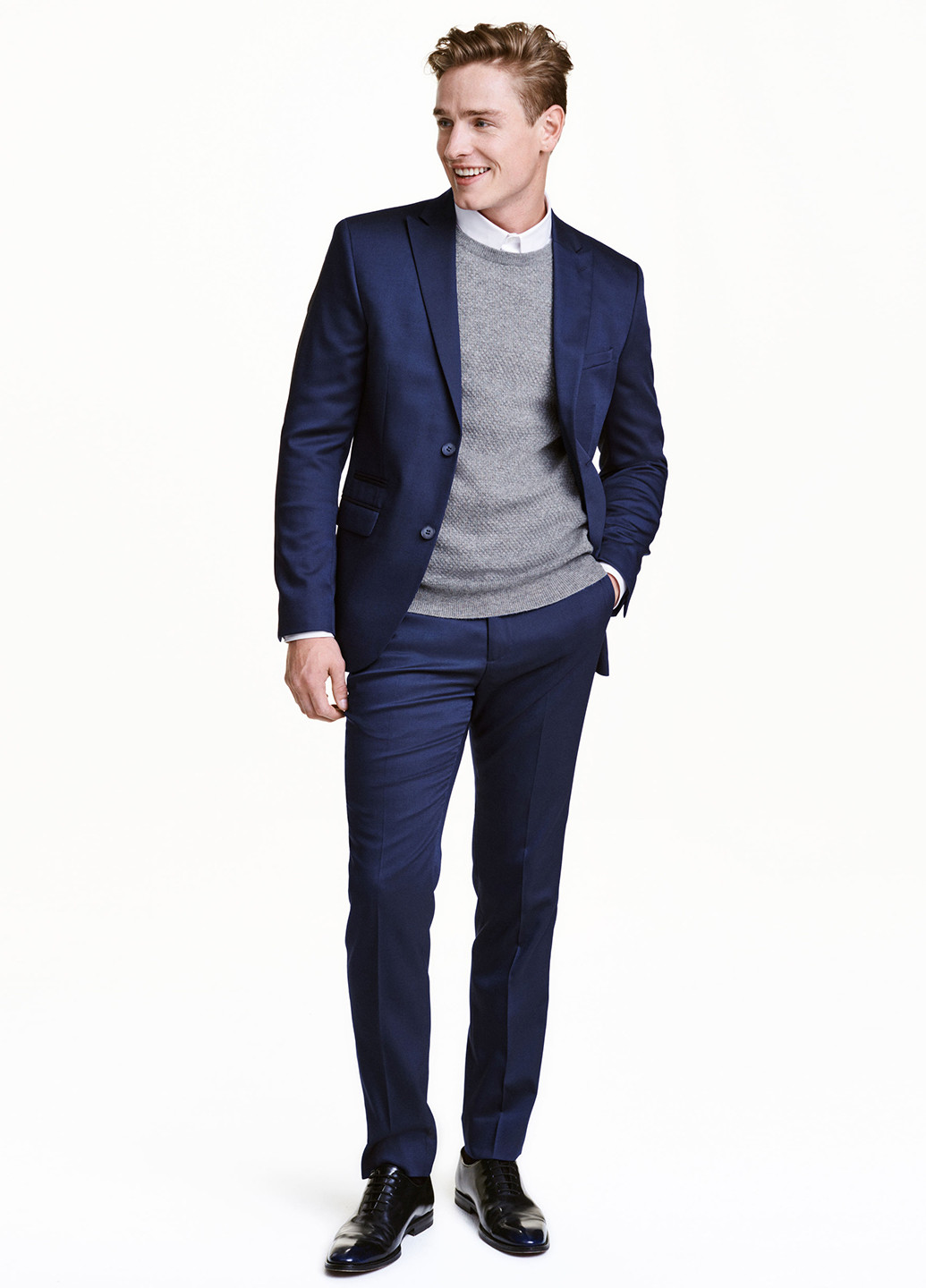 Темно-синие классические демисезонные зауженные брюки H&M