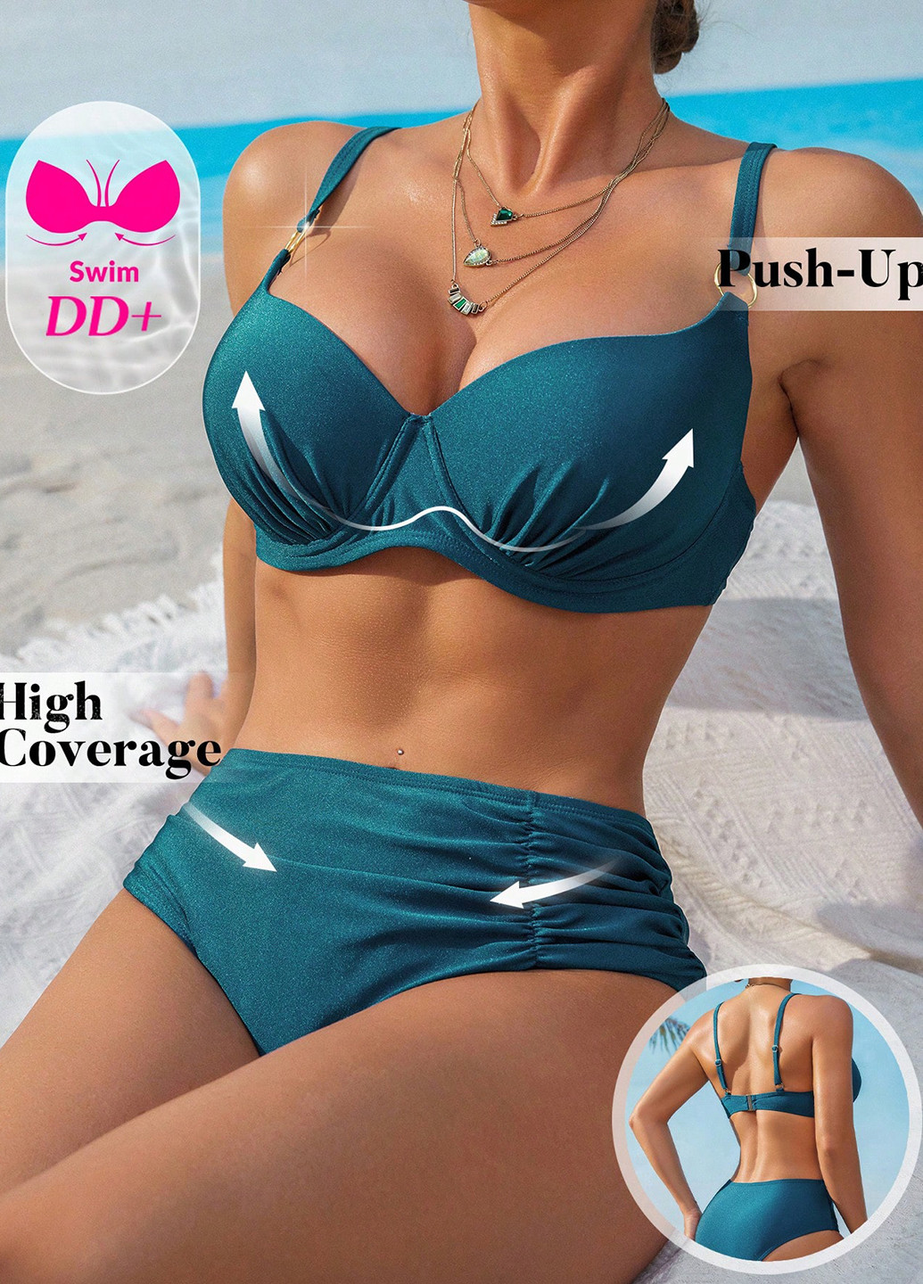 Бирюзовый летний купальник (лиф, трусики) раздельный SHEIN