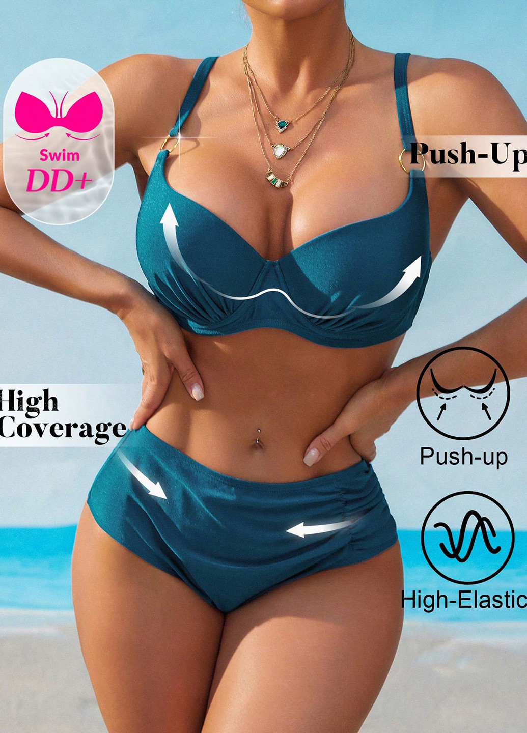 Бирюзовый летний купальник (лиф, трусики) раздельный SHEIN