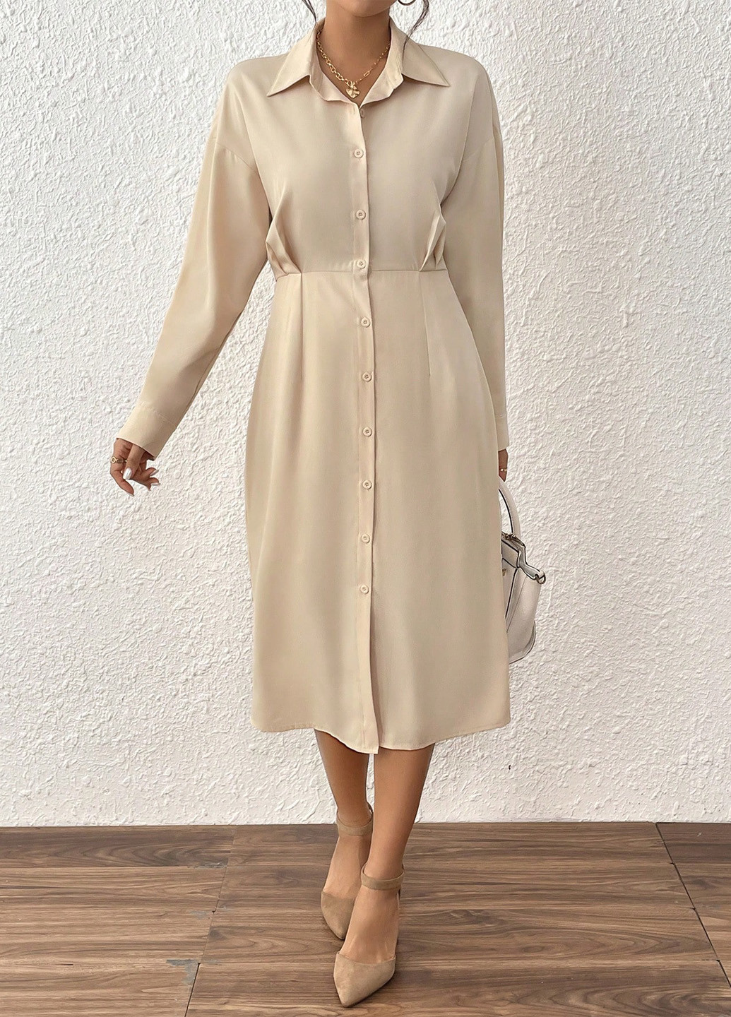 Кремова святковий, ділова, кежуал сукня а-силует, сукня-сорочка SHEIN однотонна