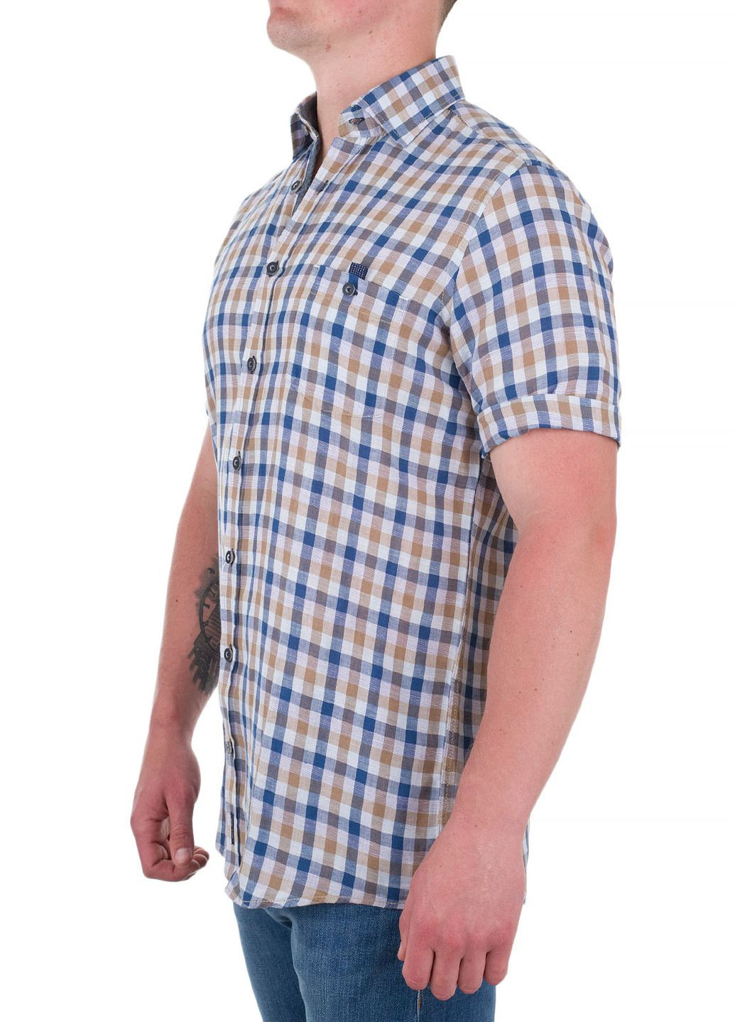 Синяя рубашка в клетку Casa Moda