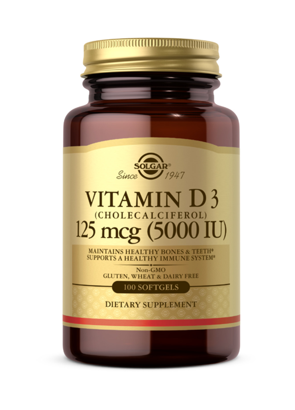 Витамин D3 для костей и зубов Vit D3 5000 IU - 100 softgels Solgar (241261167)