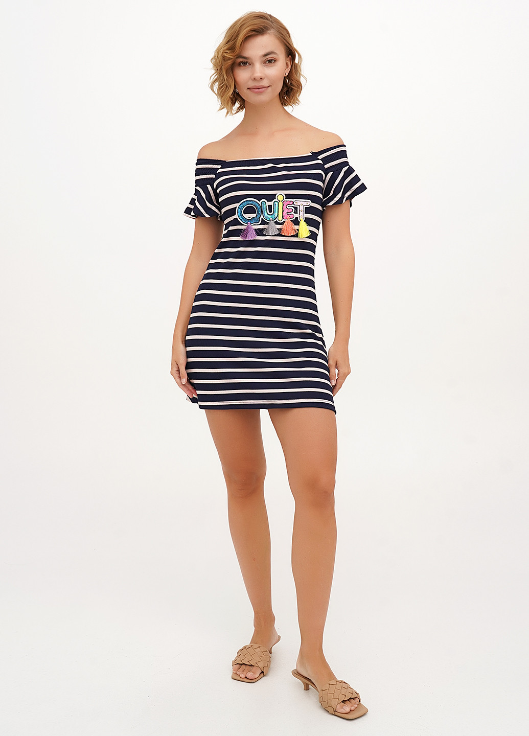 Синя кежуал сукня з відкритими плечима, силуетна Imperial в смужку