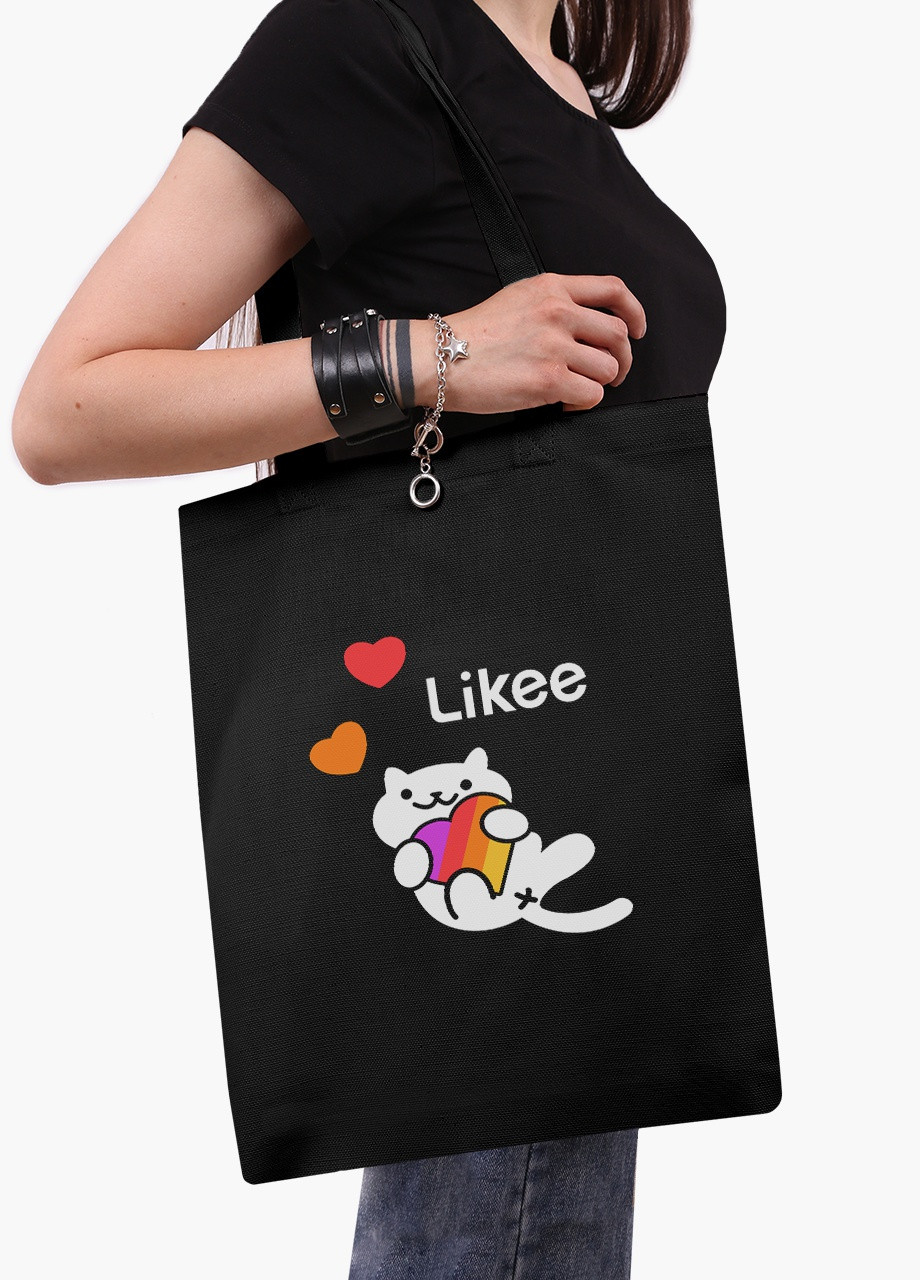 Еко сумка шоппер чорна Лайк Котик (Likee Cat) (9227-1039-BK) екосумка шопер 41*35 см MobiPrint (216642195)