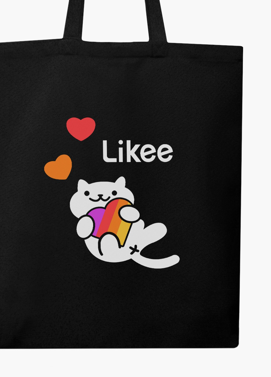 Еко сумка шоппер чорна Лайк Котик (Likee Cat) (9227-1039-BK) екосумка шопер 41*35 см MobiPrint (216642195)