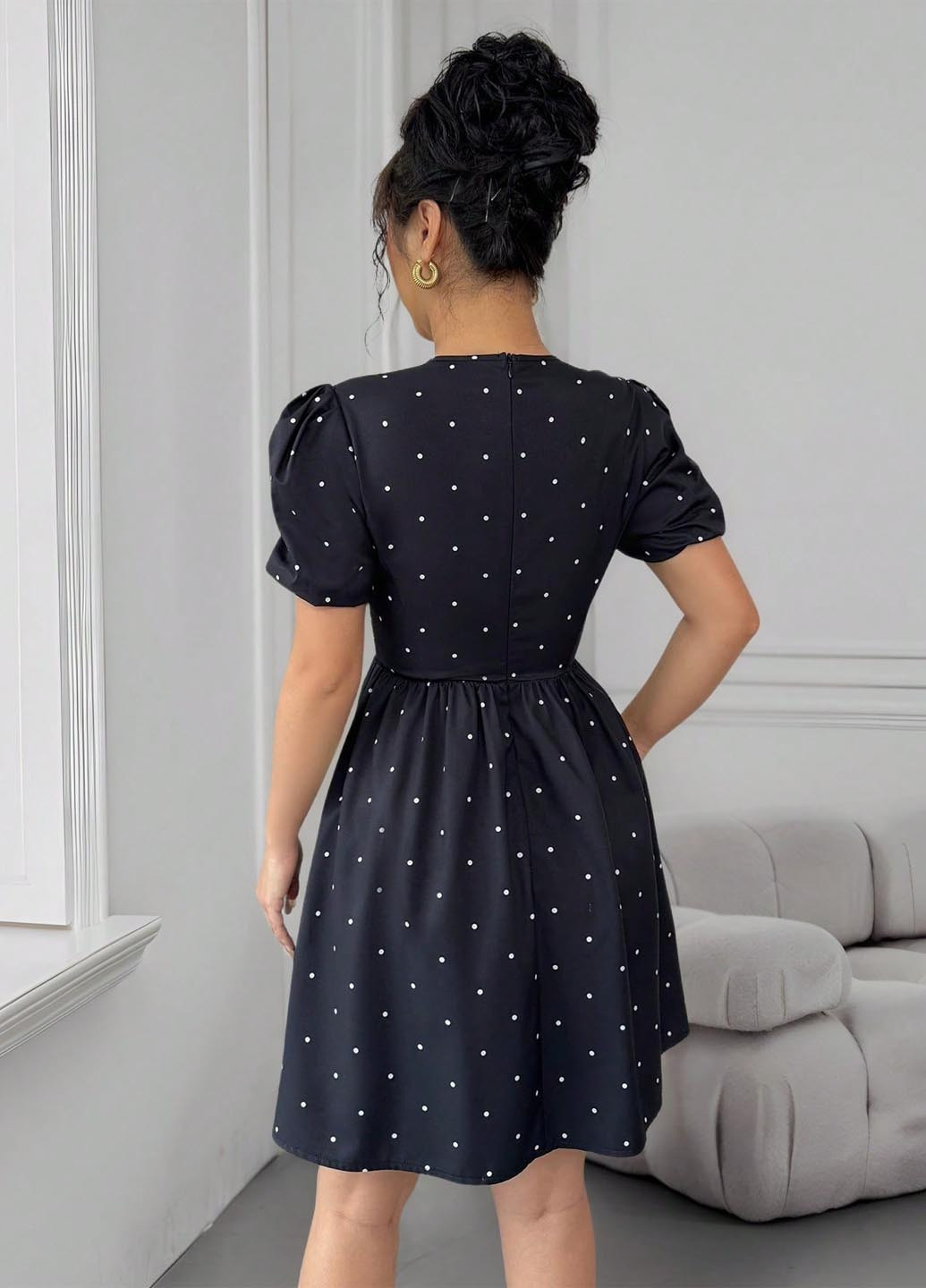 Черное праздничный, вечернее платье клеш, а-силуэт SHEIN в горошек