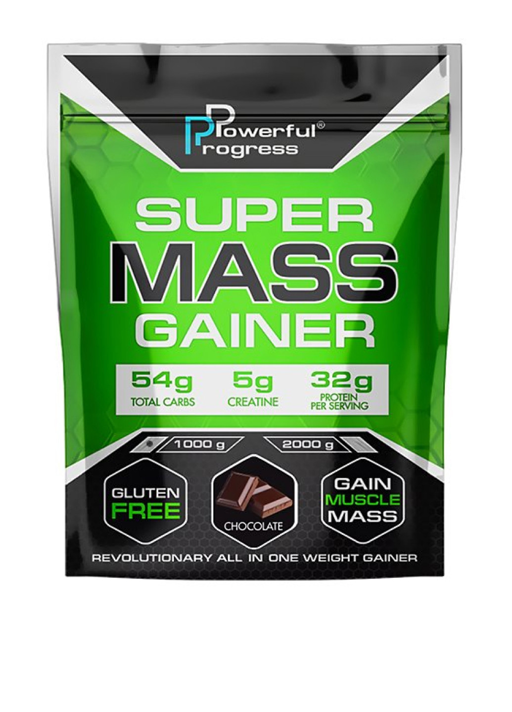 Гейнер для набора мышечной массы Chocolate, 1000 г Powerful Progress (250612596)