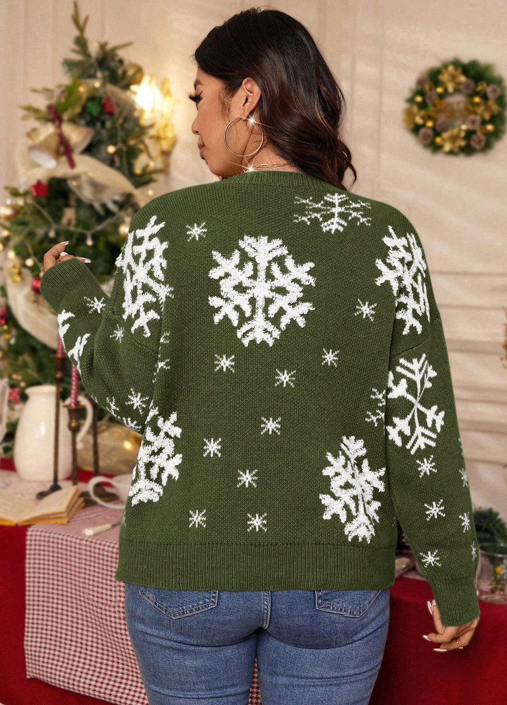 Оливковий (хакі) зимовий джемпер джемпер SHEIN