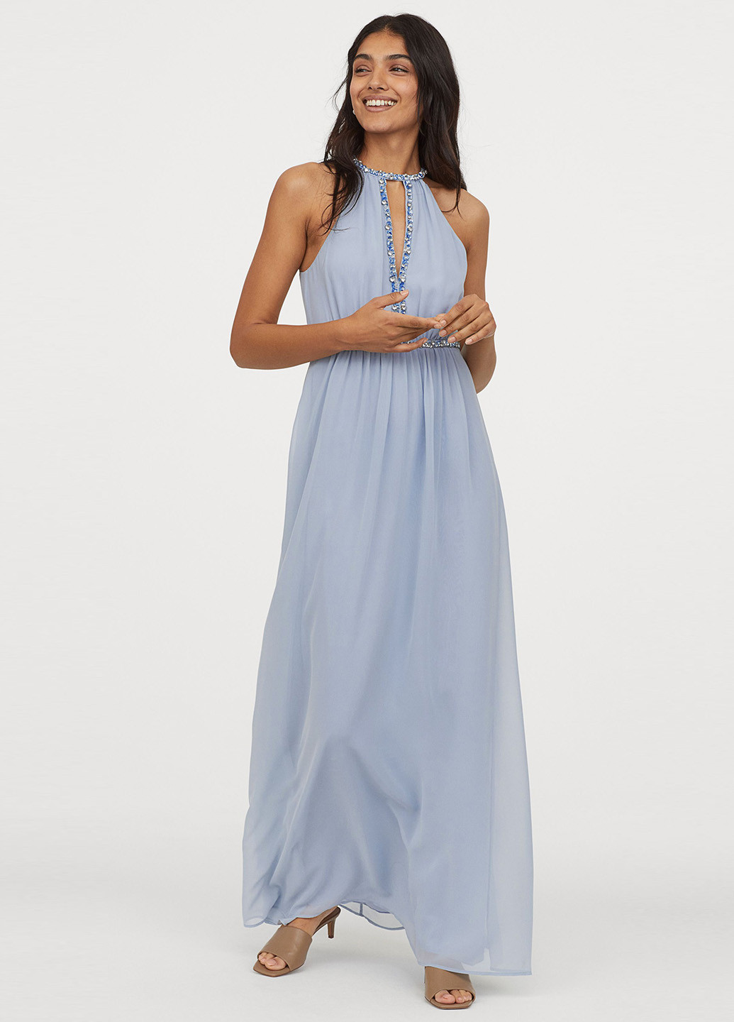 Голубое кэжуал платье клеш H&M однотонное