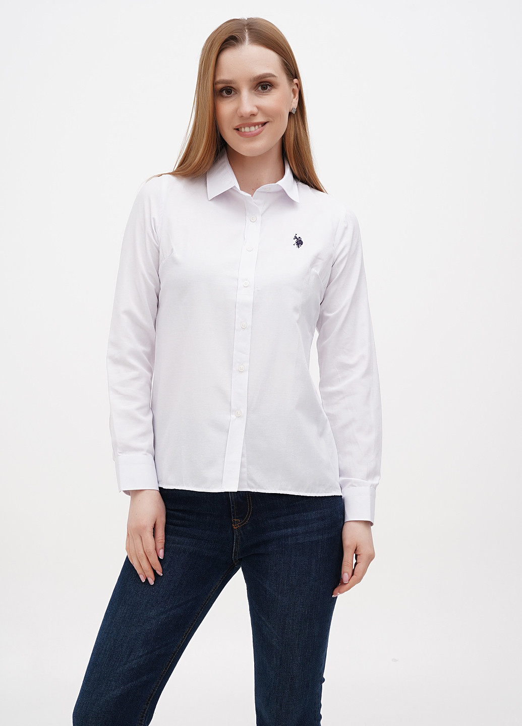 Белая классическая рубашка однотонная U.S. Polo Assn.